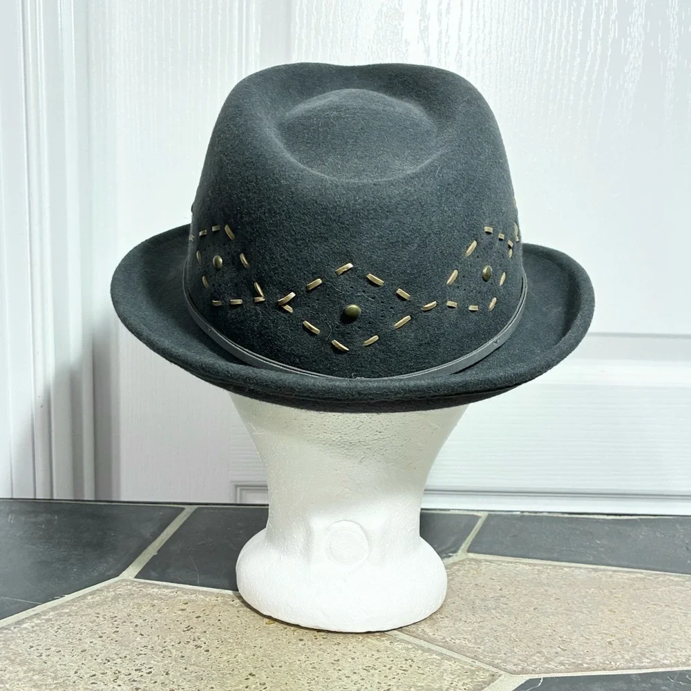 Cha Cha’s House Of Ill Repute Diamond Stitched Studded Wool Fedora Gray OS - Picture 4 of 10